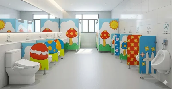 Lắp đặt vách ngăn vệ sinh mầm non trọn gói, giá tốt tại HPL Miền Bắc